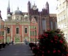 The view on the Royal Chapel and the world'slargest church of brick, Gdansk, Baroque chapel against medieval St Mary's